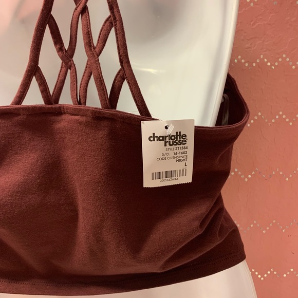 Charlotte Russe Maroon Strappy Crop Top L NWT - Picture 5 of 5